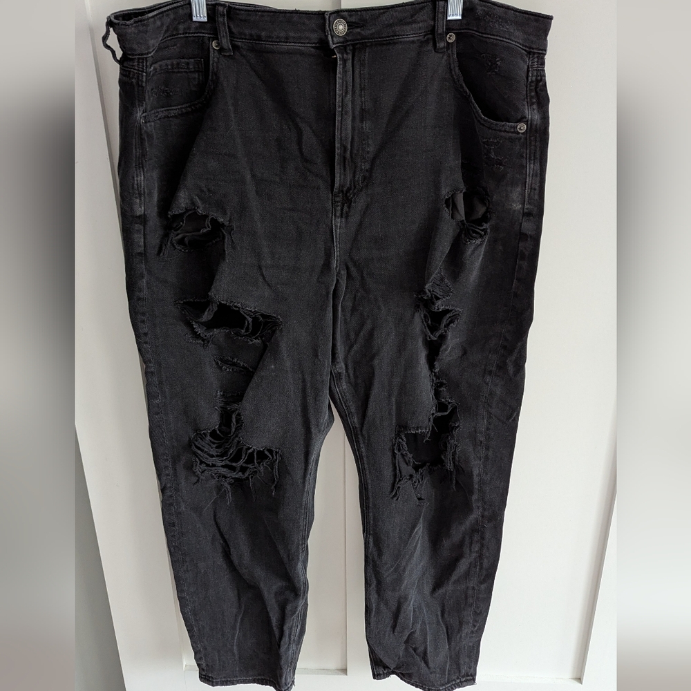 American Eagle Women's Distressed Black Jeans Loose Size 20 Short